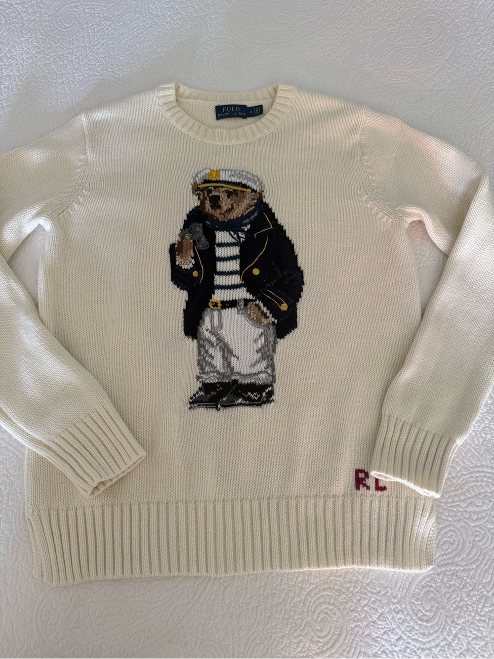 Polo by Ralph Lauren White Captain Bear Intarsia Crewneck Sweater❗️ - Picture 3 of 15